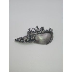 AJC Noahs Ark Pewter Tone Animal Boat Brooch Pin Vintage Signed